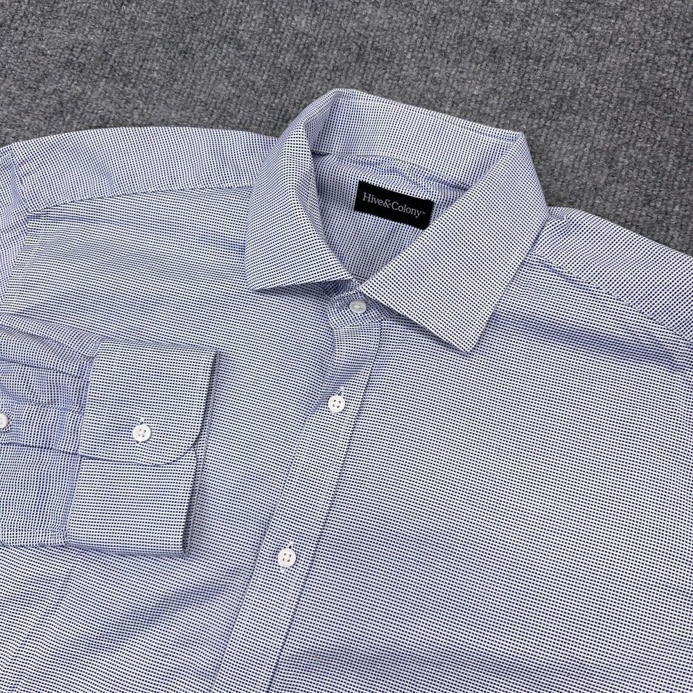Hive & Colony Shirt Mens L? Blue White Luxury Bespoke Custom Cutaway Collar READ